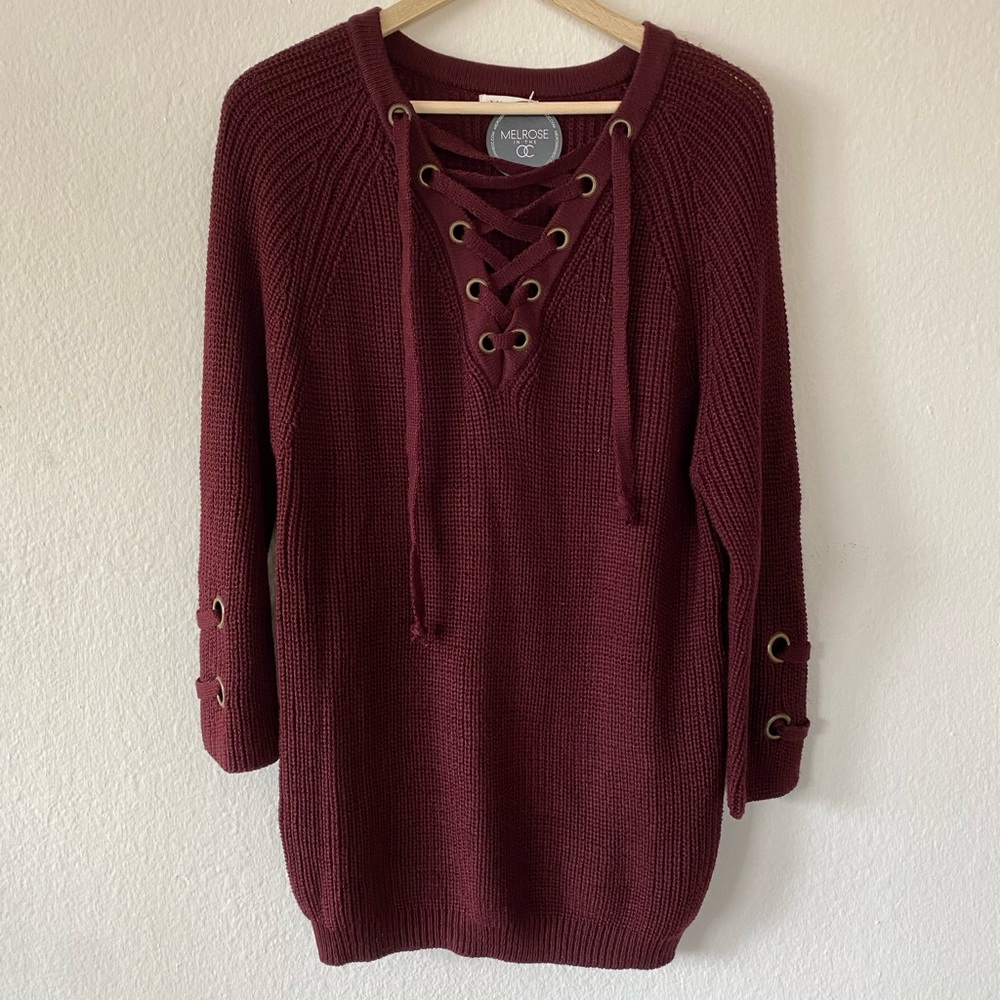 Never worn before long sleeve sweater dress from Melrose. Burgundy, size S/M.